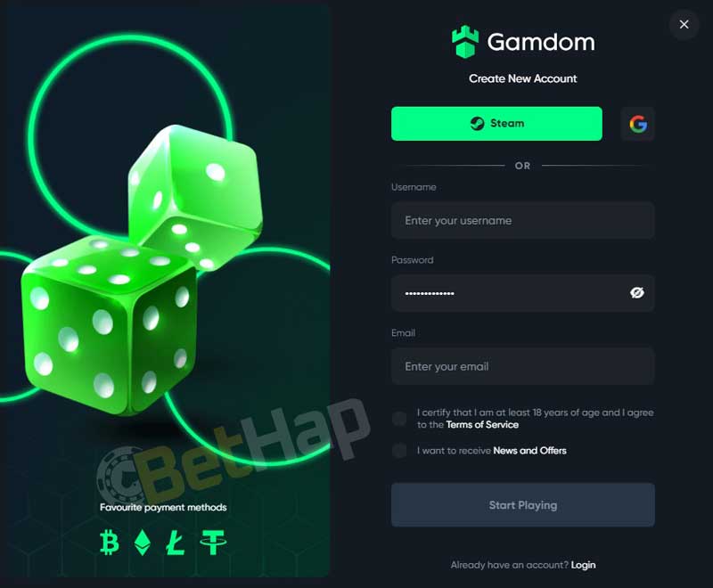 GamDom app Registration process